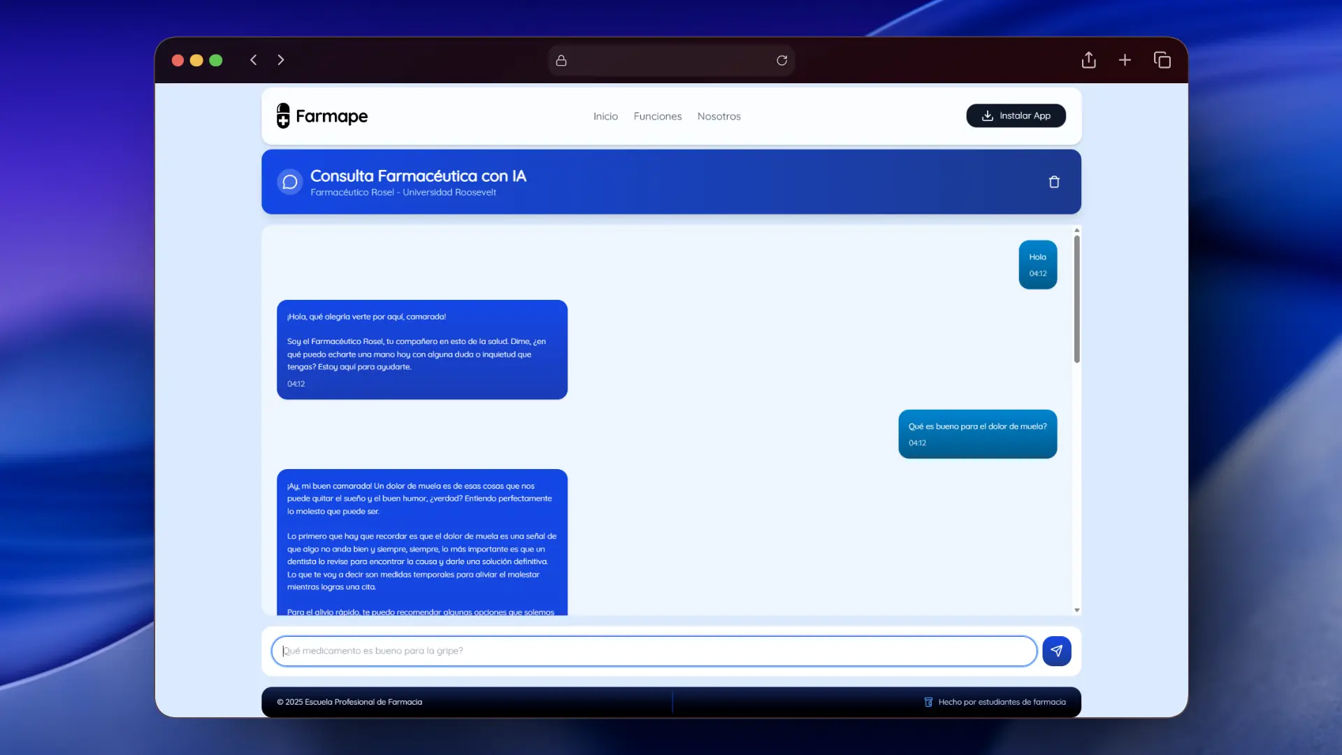 Vista del Chatbot de Farmape