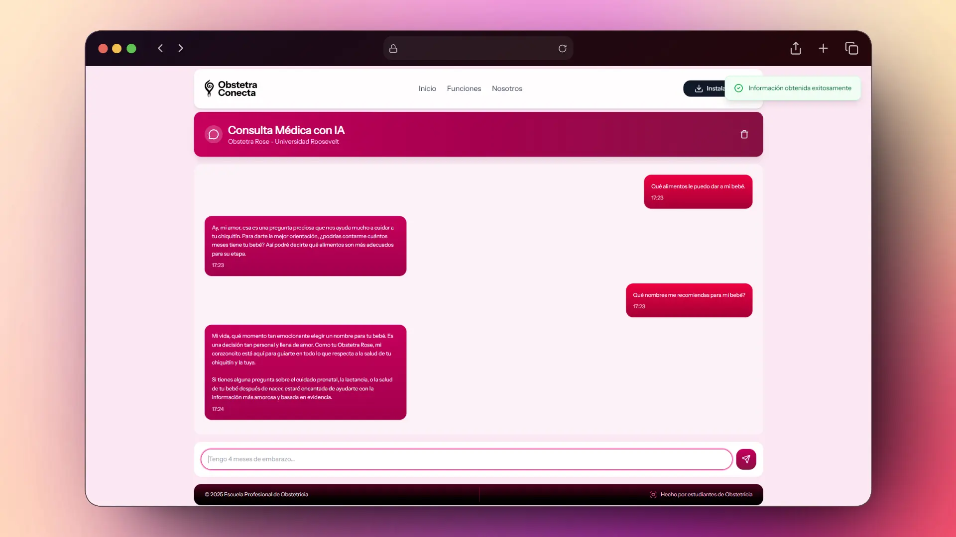 Vista del Chatbot de ObstetraConecta