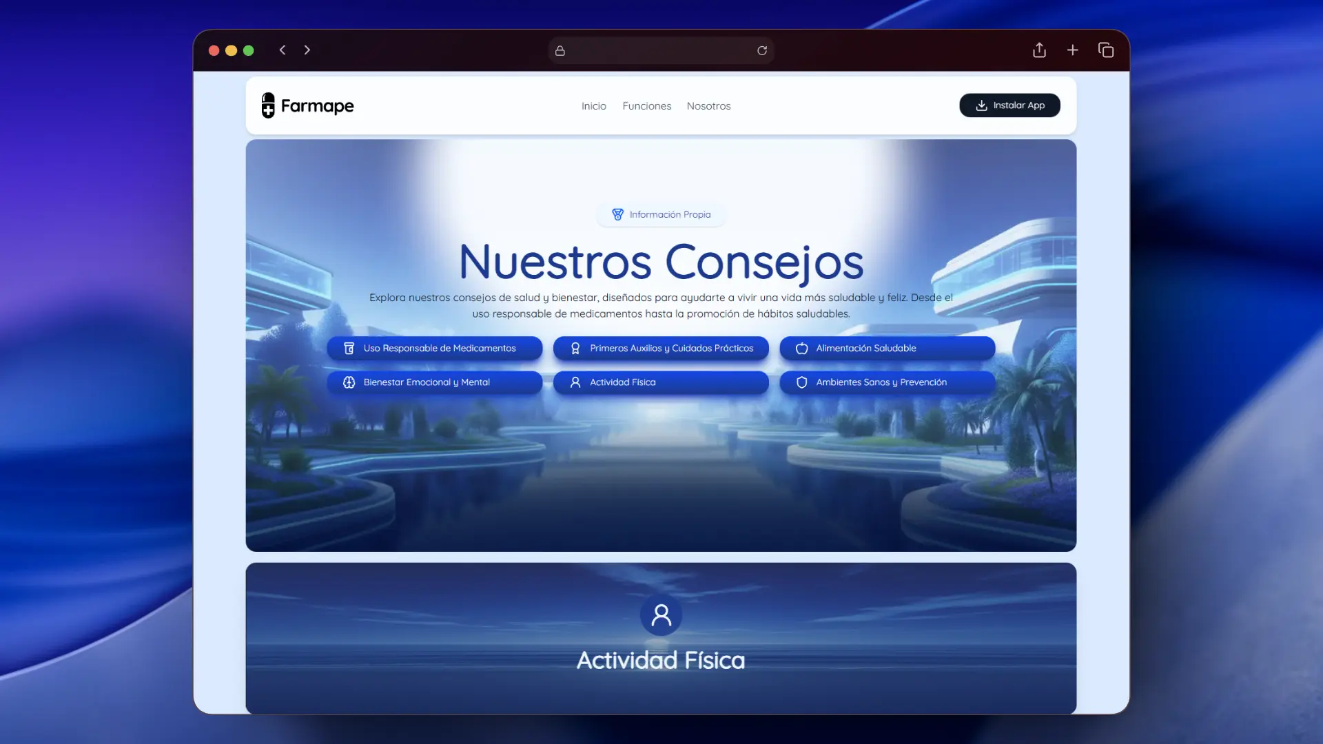 Vista de la sección Consejos de Salud en Farmape