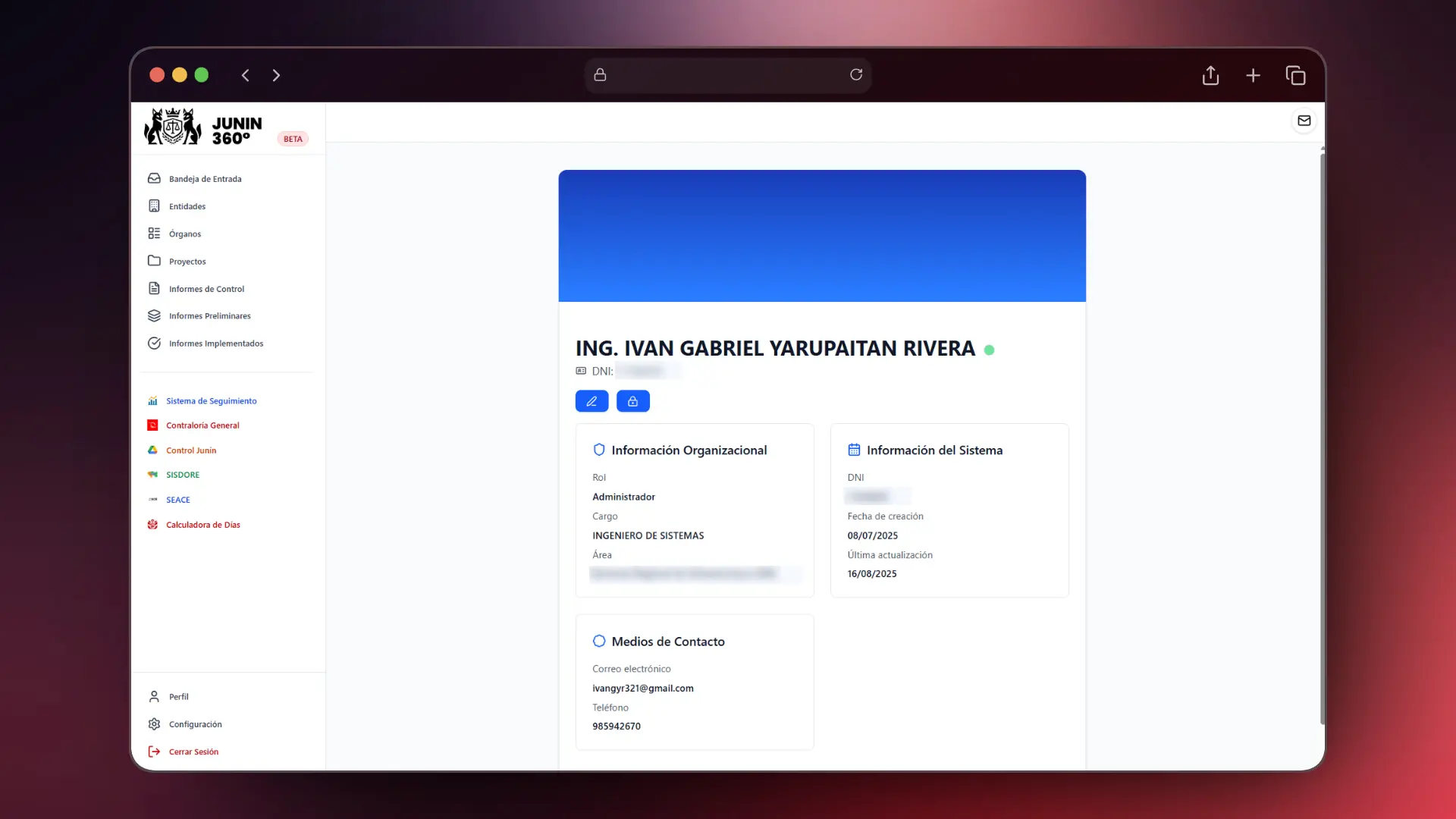 Vista del Perfil de Usuario en Junin360