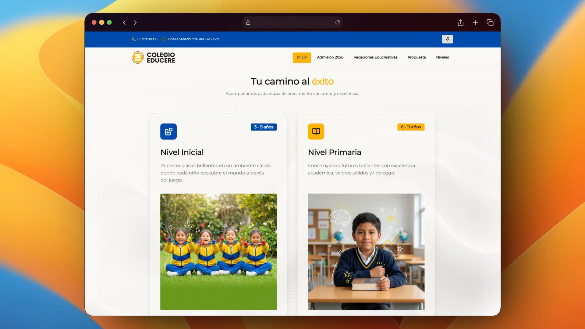 Sección Niveles Educativos del Colegio Educere