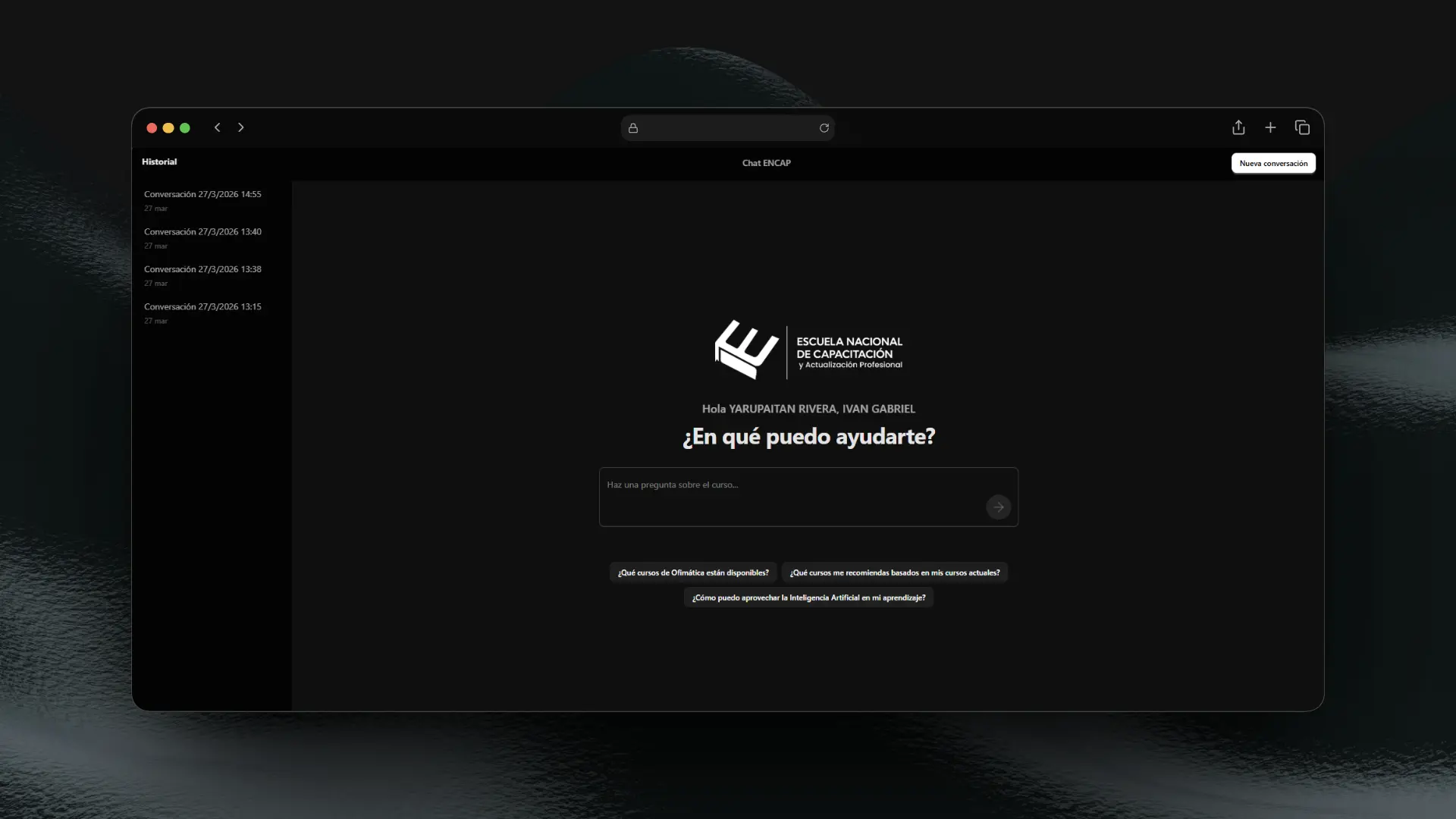 Pantalla principal del chat del tutor