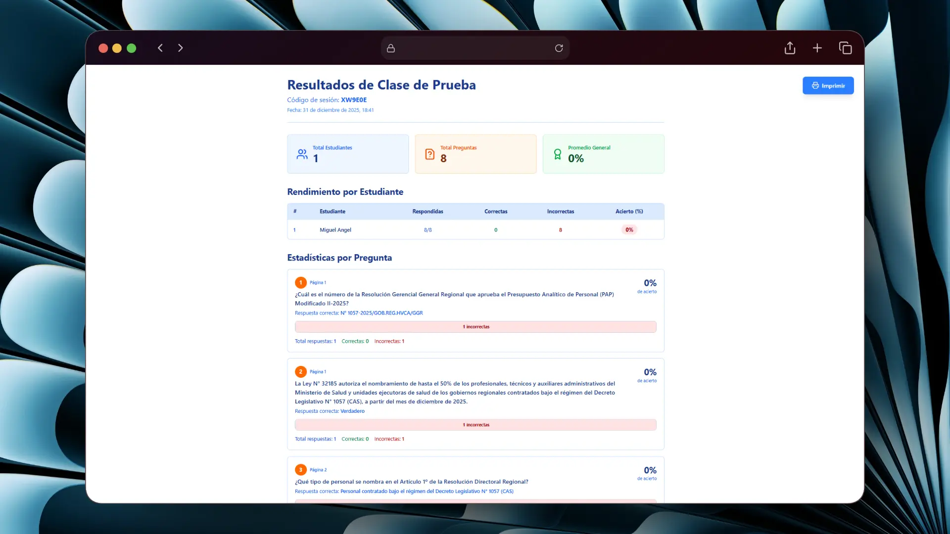 Reporte de desempeño